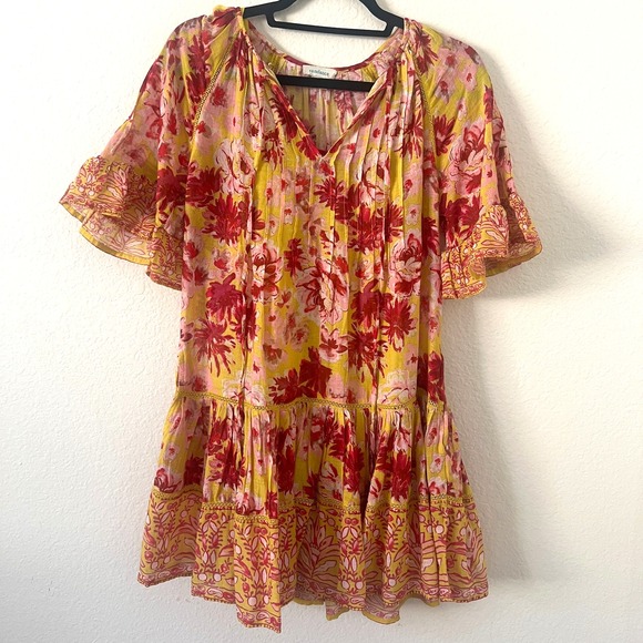 NWOT Sundance Sz PXS Aisha Floral Summer Dress Tiered Citron Yellow Cottage Boho - Picture 2 of 12